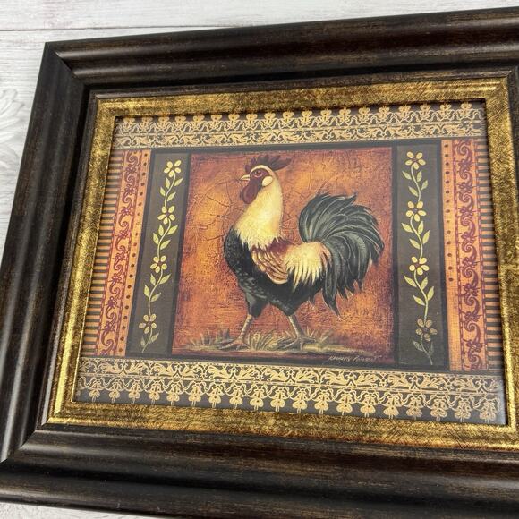 Mediterranean Rooster VII Framed Art Print 14x12 Kimberly Poloson Farm House EUC - Picture 12 of 13